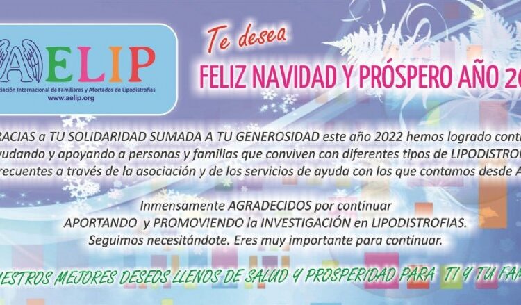 AELIP comparte: AELIP desea a todos sus socios, colaboradores, patrocinadores, voluntarios, familias y personas afectadas ¡Felices Fiestas!