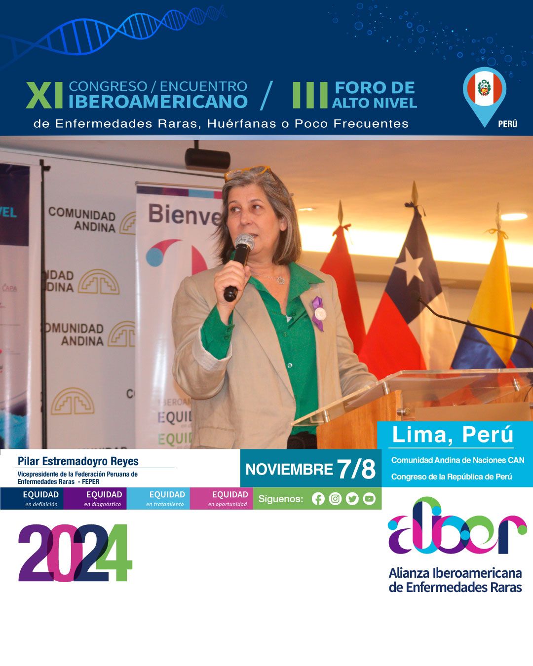 Palabras de Palabras de Pilar Estremadoyro Reyes, Vicepresidente de la Federación Peruana de EERR – FEPER – III FORO DE ALTO NIVEL XI CONGRESO IBEROAMERICANO DE ENFERMEDADES RARAS – ALIBER, Lima – Perú, 7 y 8 de noviembre de 2024